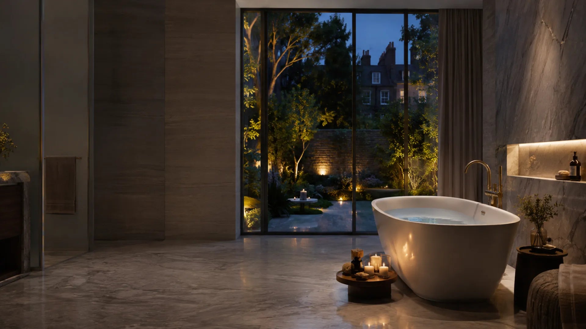 A candlelit bath drawn for the evening