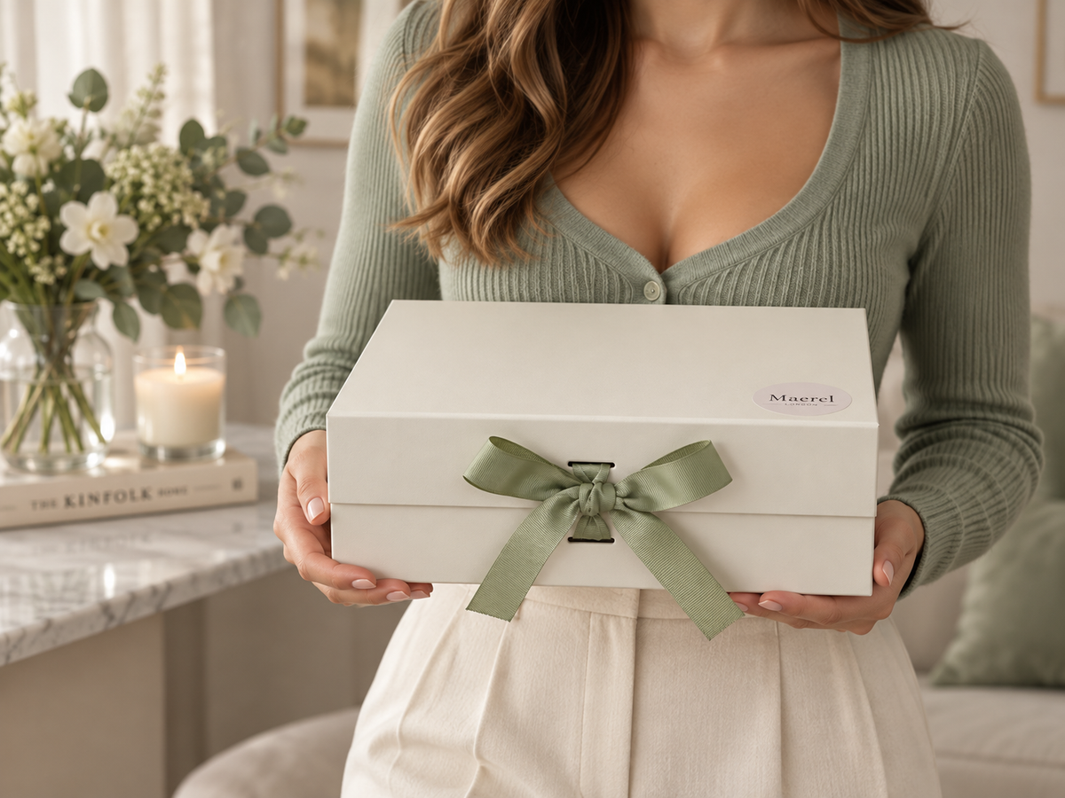 Garden Pause wrapped in its Maerel gift box, ribbon-tied and ready to give
